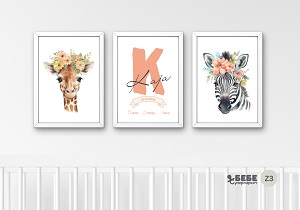 Set of Three Nursery Prints in frames Z3