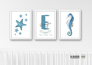 Set of Three Nursery Prints in frames M6