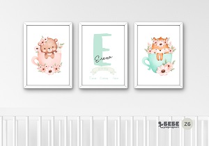 Set of Three Nursery Prints in frames Z6