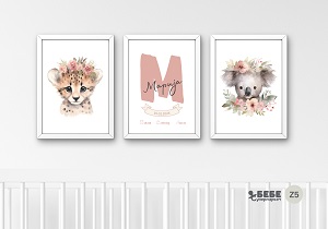 Set of Three Nursery Prints in frames Z5